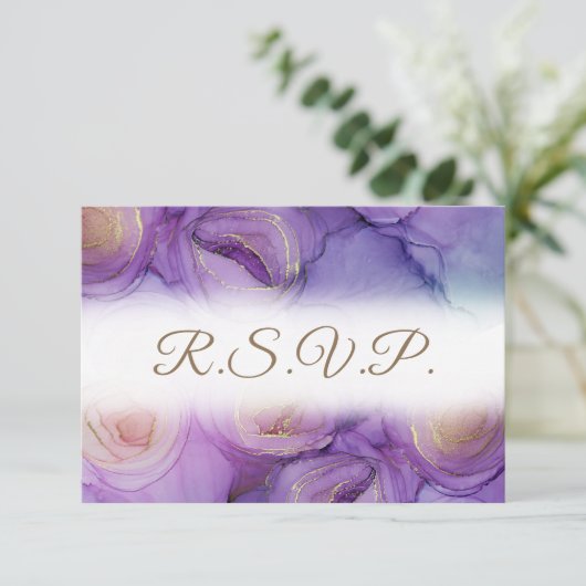 Elégante Fleurs violettes QR Code Mariage Carte RS (Debout devant)