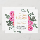 Elegante Flora Dusty Pink Rose Gold Sweet 16 Kaart (Voorkant / Achterkant)