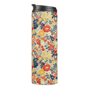 Elegante flora rood, geel en blauw op wit thermosbeker