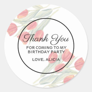 Elegante Flora Spring Red Tulip Dank u Verjaardag Ronde Sticker