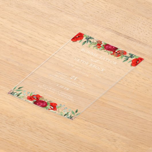 Elegante Floral Acryl bruiloft uitnodiging Suite Acryl Uitnodigingen (Laagn)