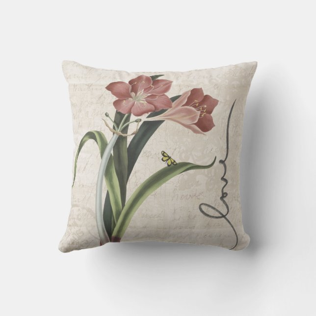 "Elegante Floral Amaryllis en Script Design Pillow Kussen (Achterkant)