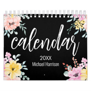 Elegante Floral aquarel zwart-wit 2025 Kalender