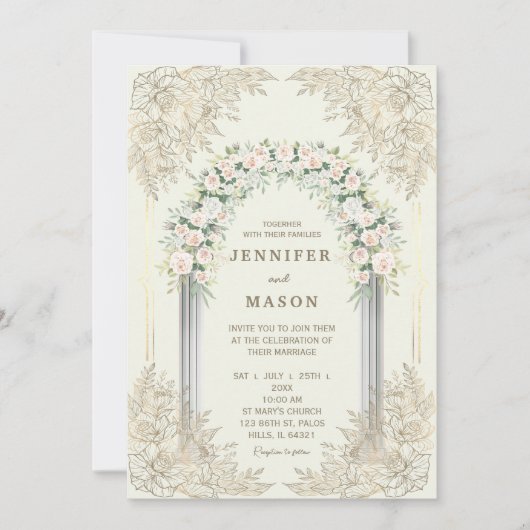 Elegante Floral Arch bruiloft uitnodiging (Voorkant)