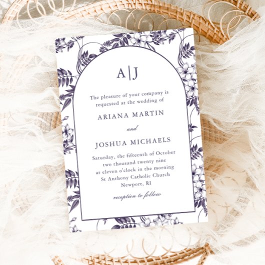 Elegante Floral Arch Monogram Bruiloft Kaart