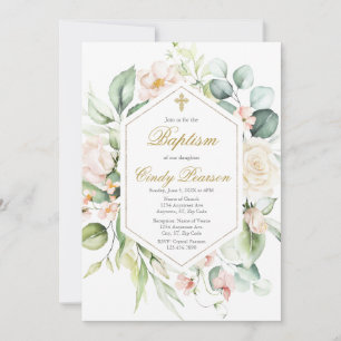 Elegante Floral Baptism uitnodiging voor meisje