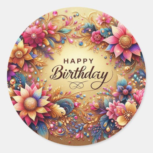 Elegante Floral Birthday stickers (Voorkant)