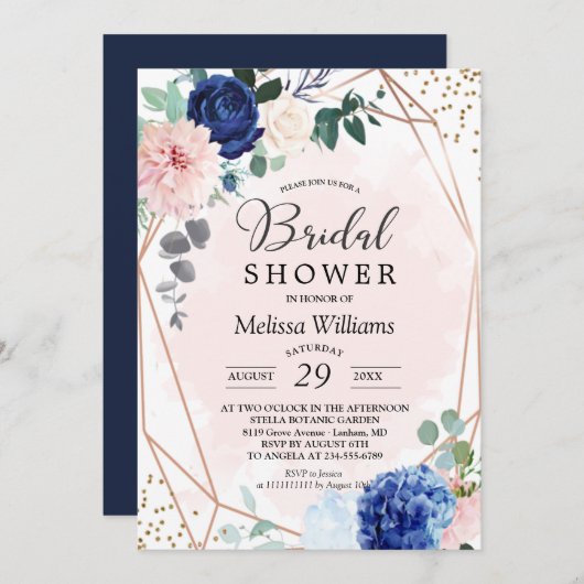 Elégante Floral Blush Invitation de la douche nupt (Devant / Derrière)