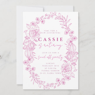 Elegante floral blush roze pensioen uitnodiging