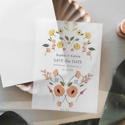 Elegante Floral Boho Bruiloft Save the Date Vellum Uitnodigingen