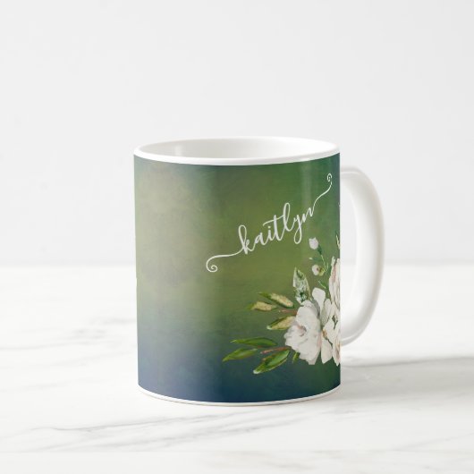 Elegante Floral Botanical Script Voornaam Koffiemok (Voorkant rechts)