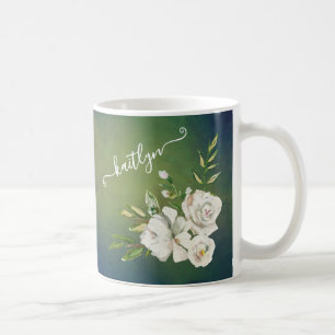 Elegante Floral Botanical Script Voornaam Koffiemok