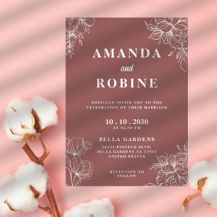 Elegante Floral Bourgondische bruiloft uitnodiging