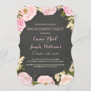 Elegante Floral Chalkboard Engagement Party Uitnod Kaart