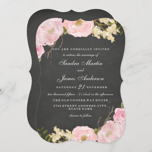 Elégante Floral Chalkboard Mariage Invitation (Devant / Derrière)