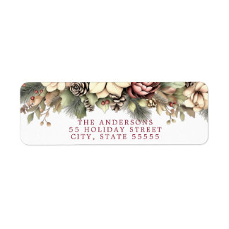 Elegante Floral Christmas Retour Adres Label