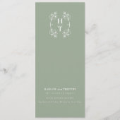 Elegante Floral Crest Monogram Sage Green Wedding Menu (Achterkant)