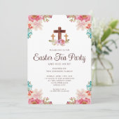 Elegante Floral Cross Tea Party Pasen Kaart (Staand voorkant)