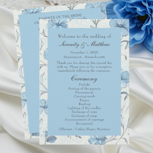 Elegante Floral Dusty Blue Country Garden Wedding Programma