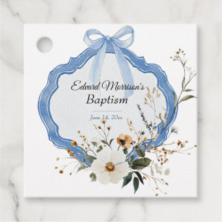 Elegante Floral Dusty Blue doop Bedankjes Labels