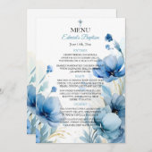 Elegante Floral Dusty Blue doop Menu (Voorkant / Achterkant)