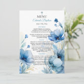 Elegante Floral Dusty Blue doop Menu (Staand voorkant)