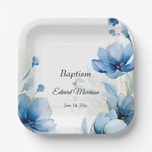 Elegante Floral Dusty Blue doop Papieren Bordje