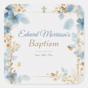 Elegante Floral Dusty Blue doop Vierkante Sticker
