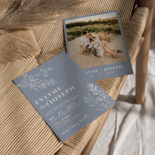 Elegante Floral Dusty Blue Herbal Boho Wedding Kaart