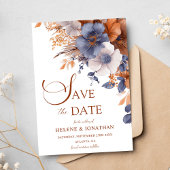 Elegante Floral Dusty Blue Terracotta bruiloft Save The Date