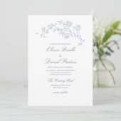 Elegante Floral  Dusty Blue Wedding Kaart (Staand voorkant)