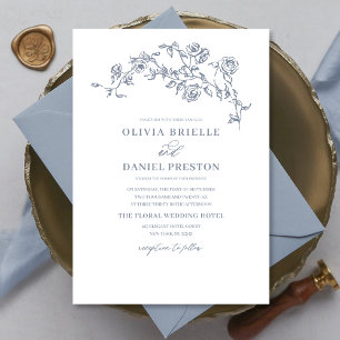 Elegante Floral Dusty Blue Wedding Kaart