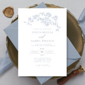 Elegante Floral  Dusty Blue Wedding Kaart