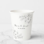 Elegante Floral Dusty Blue Wedding Paper Cups Papieren Bekers (Voorkant)