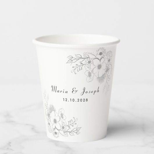 Elegante Floral Dusty Blue Wedding Paper Cups Papieren Bekers (Voorkant)