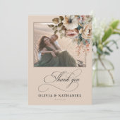 Elegante Floral Fall bruiloft foto Bedankkaart (Staand voorkant)