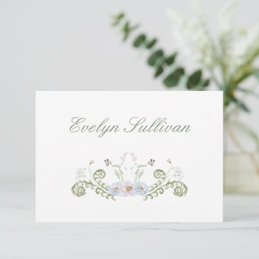 Elegante Floral Flat Place Card (Staand voorkant)