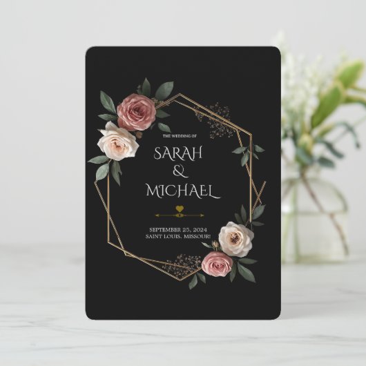 Elegante Floral geometrische bruiloft uitnodiging (Staand voorkant)