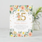 Elégante Floral Girls 15e anniversaire Invitations (Debout devant)