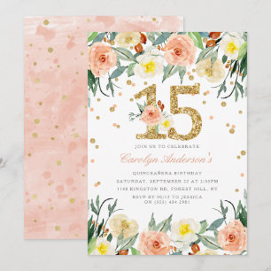 Elégante Floral Girls 15e anniversaire Invitations