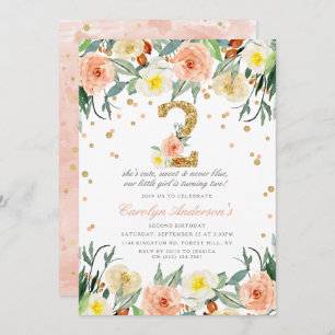 Elégante Floral Girls 2nd Birthday Invitations