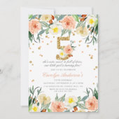 Elégante Floral Girls 5e Anniversaire Invitations (Devant)