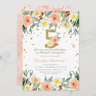 Elégante Floral Girls 5e Anniversaire Invitations