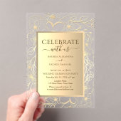 Elegante Floral Gold bruiloft receptie Acryl Uitnodigingen (Insitu (Draagbaar))