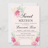 Elegante Floral & Gold Leaf Verjaardag Sweet Sixte Kaart (Voorkant)