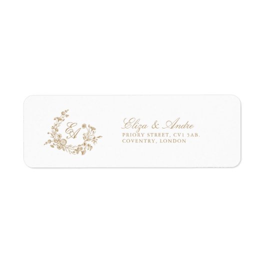 Elegante Floral Gold Monogram retour adres labels (Voorkant)