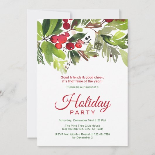Elegante Floral Holiday Party uitnodiging (Voorkant)