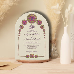 Elegante Floral Islamitische Patroon Boog Huwelijk Kaart