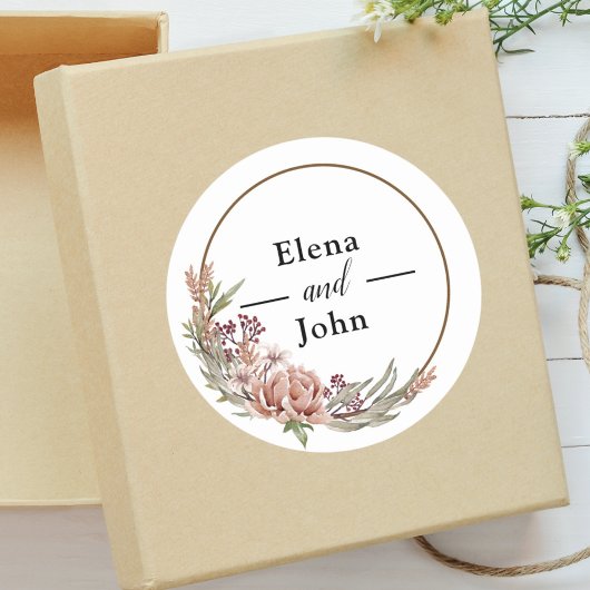 Elegante Floral krans aangepaste bruiloft Ronde Sticker