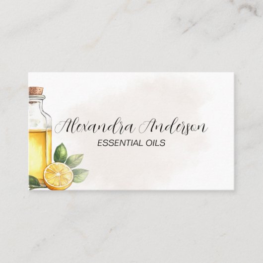 Elegante Floral Lemon Essential Oils Waterverf Visitekaartje (Voorkant)